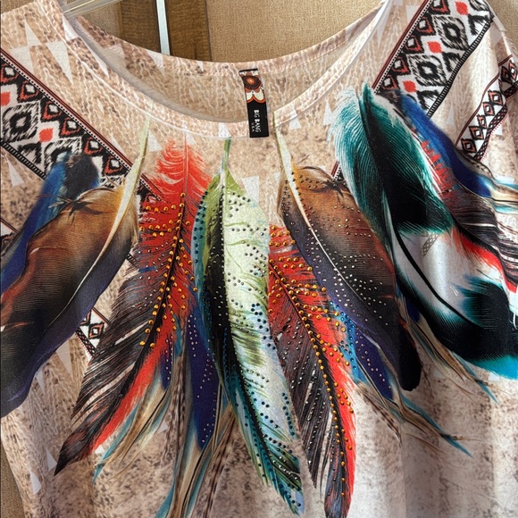 Colorful big bang Feather Print Women's Top XL - Picture 2 of 6